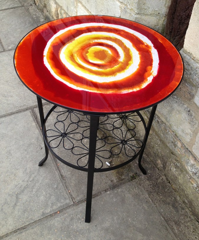 Glass art table hand painted by Serena Pugh