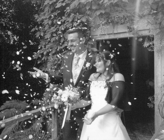 black and white wedding photograph on canvas