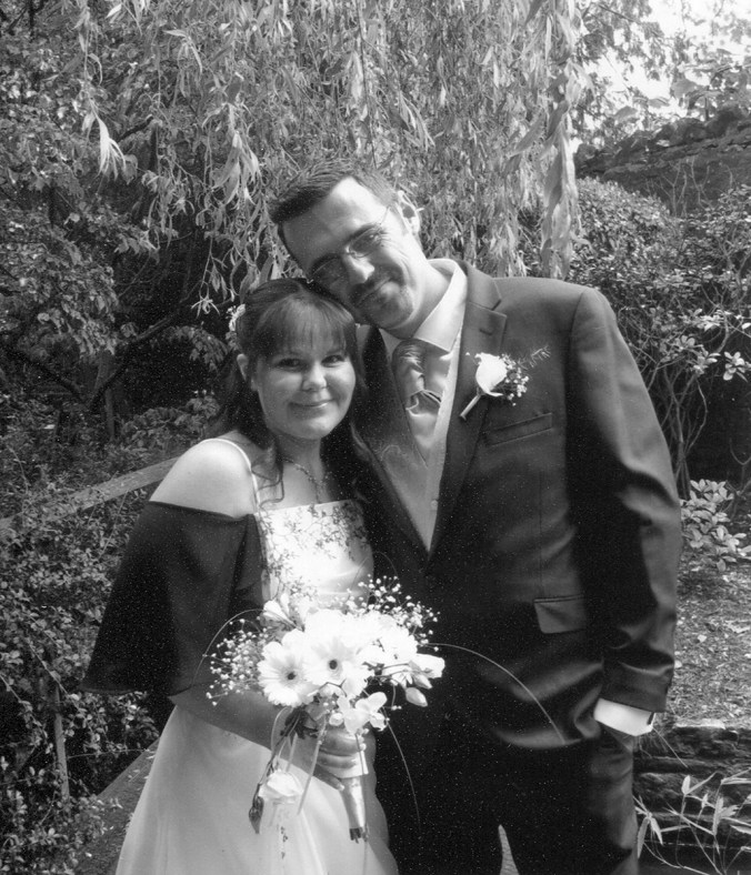 black and white wedding photograph on canvas