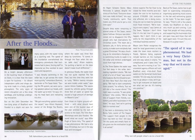 Article in the Local Life magazine in Bradford on Avon, with photograph by Serena Pugh of SerenArts Gallery