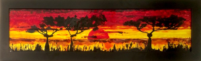glass art painting african sunset by serena pugh