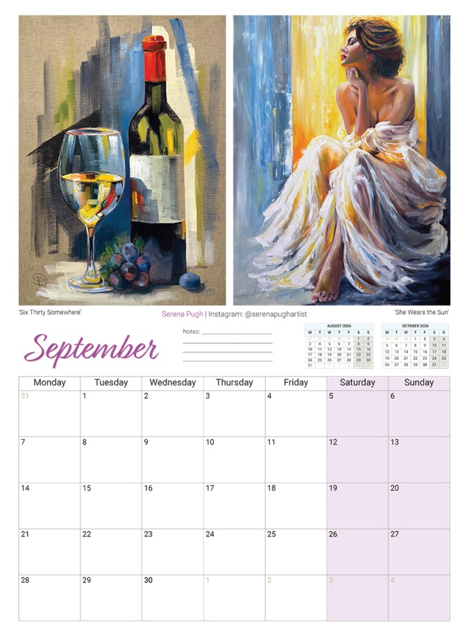 serena pugh A3 2026 calendar