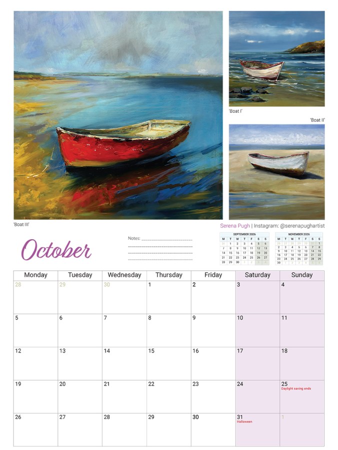 serena pugh A3 2026 calendar