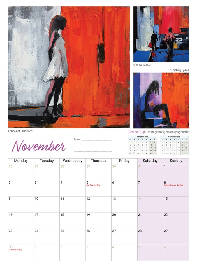 serena pugh A3 2026 calendar