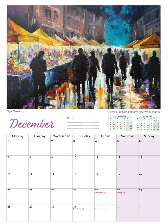 serena pugh A3 2026 calendar