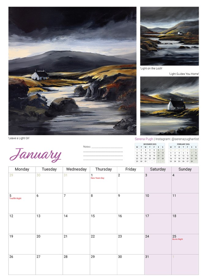 serena pugh A3 2026 calendar