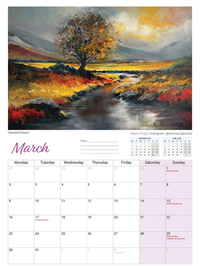 serena pugh A3 2026 calendar