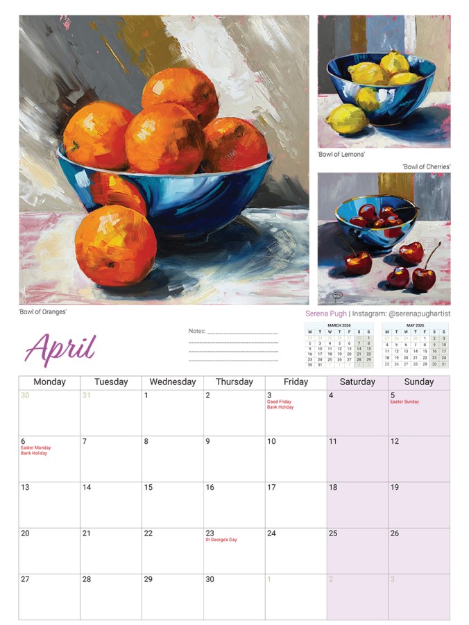 serena pugh A3 2026 calendar
