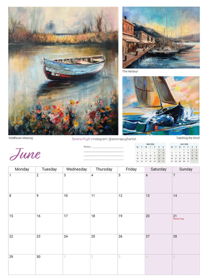 serena pugh A3 2026 calendar