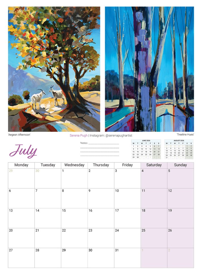 serena pugh A3 2026 calendar