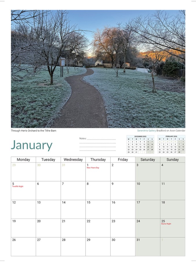 serenarts gallery bradford on avon A4 2026 calendar