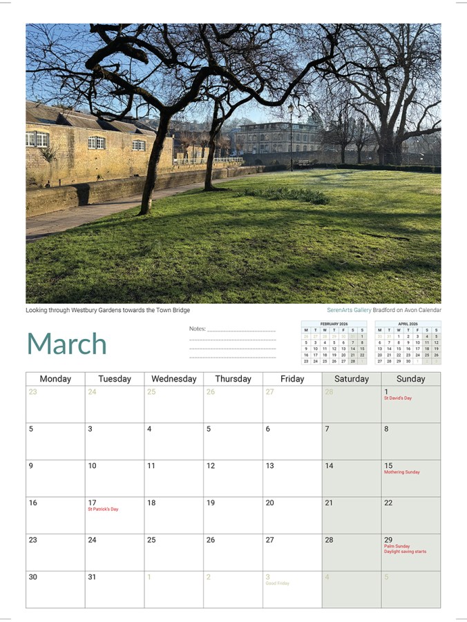 serenarts gallery bradford on avon A4 2026 calendar