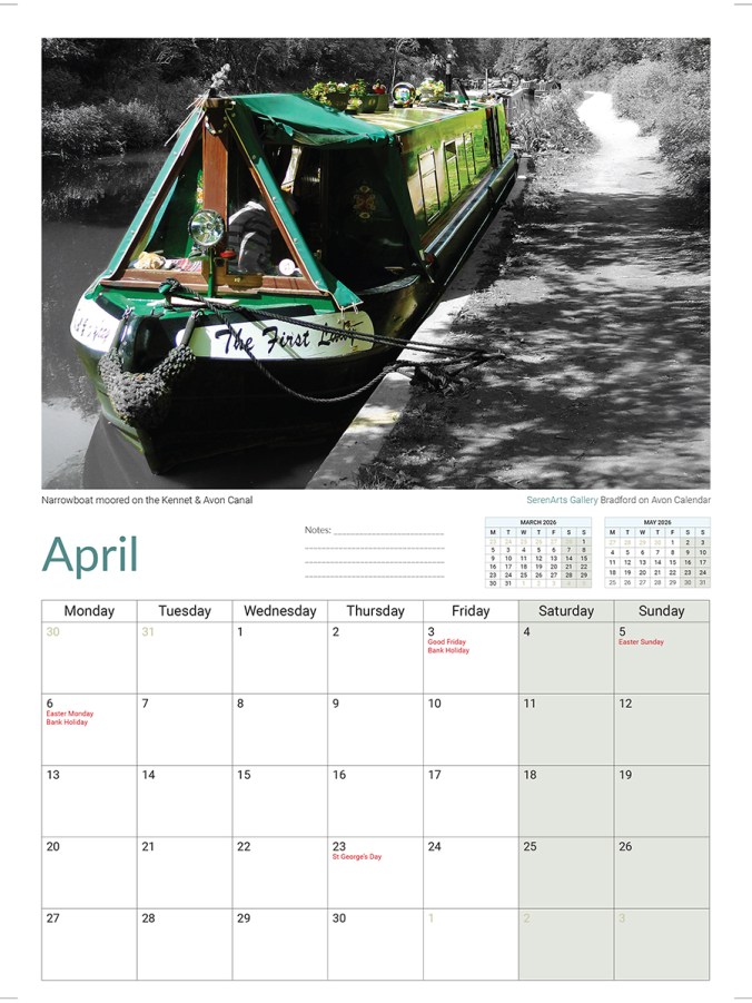 serenarts gallery bradford on avon A4 2026 calendar